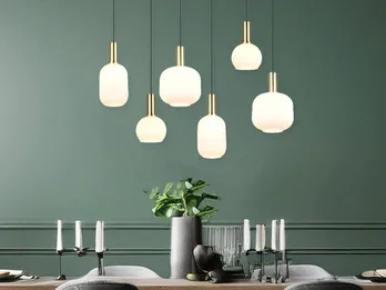 Trio Leuchten Retro Pendelleuchte DIVA 6-flammig mit Glasschirmen in Weiß, Breite 92cm