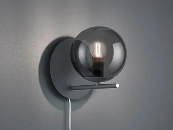 Trio Leuchten Wandleuchte PURE Anthrazit mit Rauchglas Kugel Flex mit / ohne Kabel, Höhe 21cm