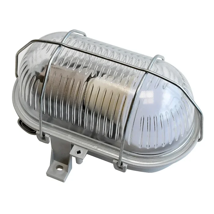 Universal Feuchtraumleuchte Ovalleuchte Set MEGATRON IP44 E27 Grau IK07 + MM21150