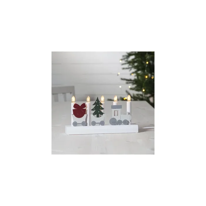 Weihnachtsleuchter Julia Holz Zug mit Geschenk, 5 x E10/55V/3W,