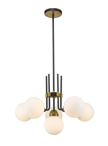 Z-Lite Parsons Six Light Chandelier in Matte Black + Olde Brass – 477-6MB-OBR